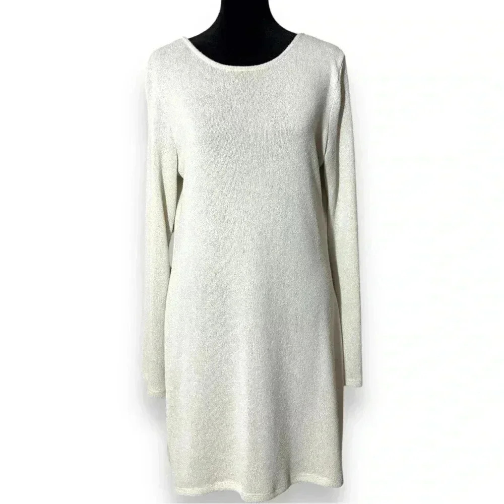 Divided H&M Long Bell Sleeve Cream Lightweight Cutout Tie Back Mini Shift Dress - Picture 6 of 16